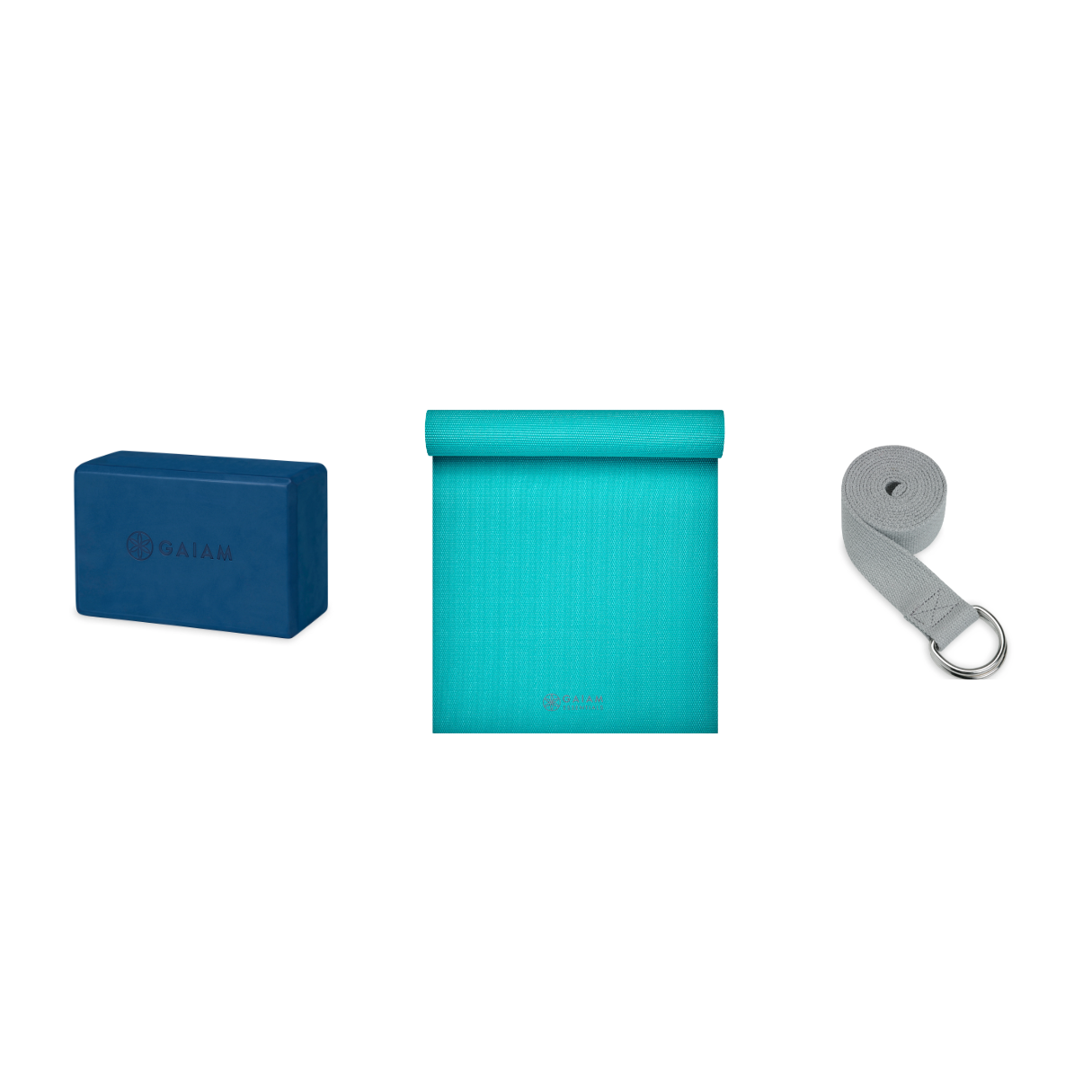 Yoga Bundle - Block (Indigo Ink), Mat (Teal), Strap (Grey)